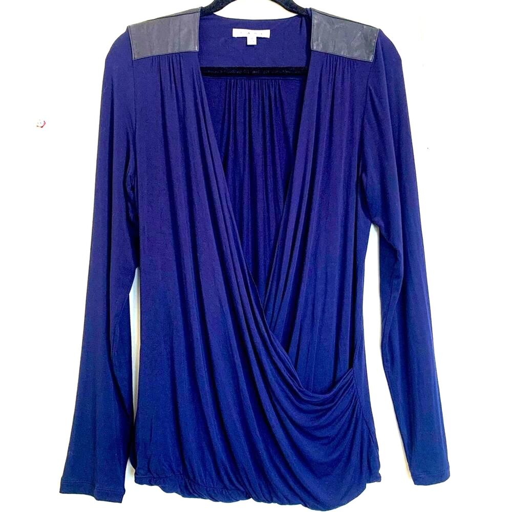 CAbi Midnight in Paris Navy Dark Blue Top Size M Luxury Long Tee Wrap Blouse Top